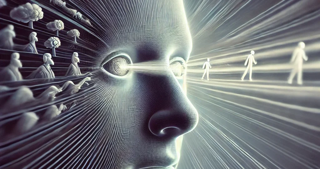 DALL·E 2025-03-15 21.52.28 – A conceptual illustration of Troxler’s fading. The image depicts a person staring at a fixed point while peripheral objects gradually fade into the ba
