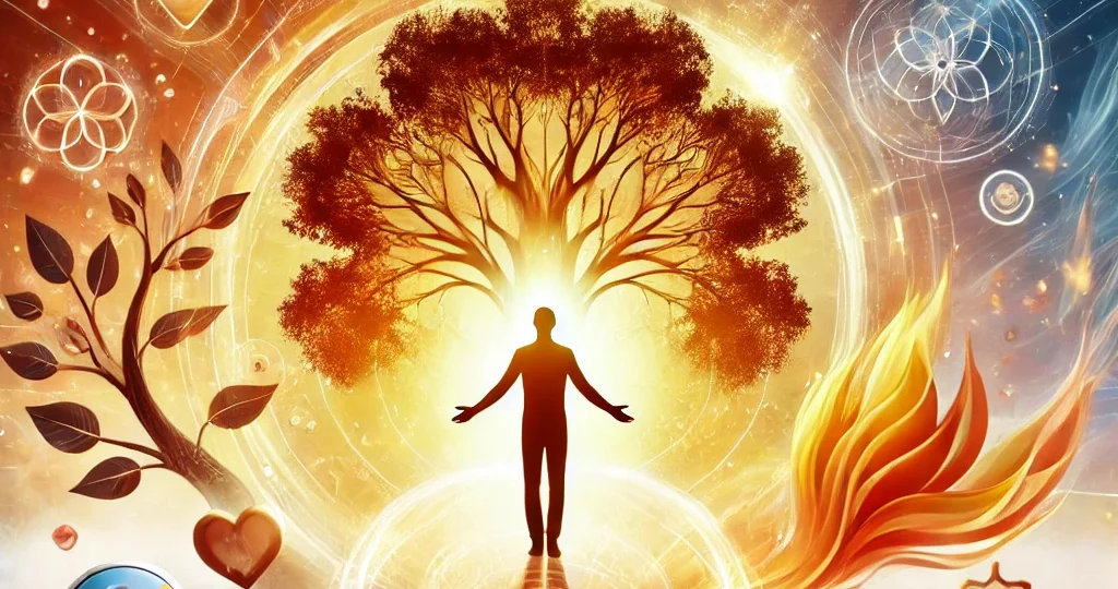 DALL·E 2025-03-27 22.13.25 – A conceptual illustration of the Humanistic Perspective of Personality. The image features a person standing with arms open, surrounded by a warm, glo